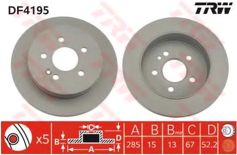 Диск тормозной задний Mercedes M-CLASS TRW DF 4195, D=285 мм