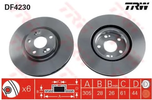 Диск тормозной передний Renault Avantime, Espace TRW DF 4230, D=305 мм