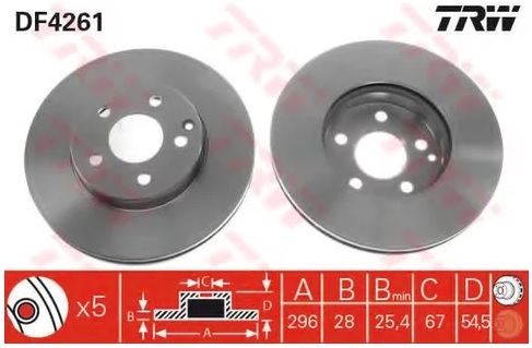 Диск тормозной передний Mercedes E-CLASS TRW DF 4261, D=295.5 мм