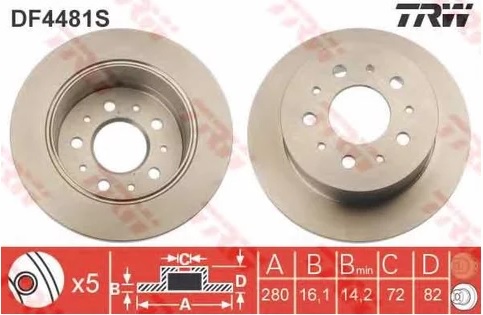 Диск тормозной задний Citroen JUMPER, Fiat DUCATO, Peugeot BOXER TRW DF 4481S, D=280  мм