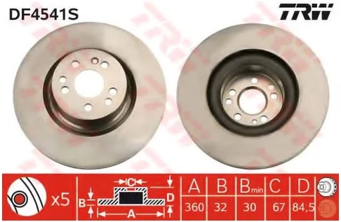 Диск тормозной передний Mercedes S-CLASS TRW DF 4541S, D=360 мм