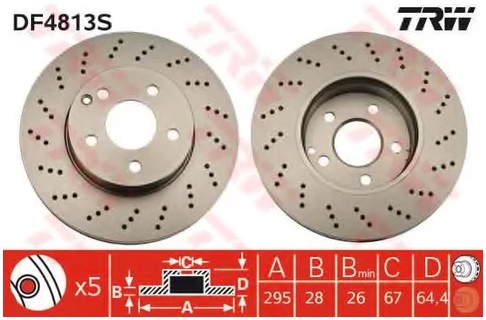 Диск тормозной передний Mercedes C-CLASS TRW DF 4813S, D=295 мм