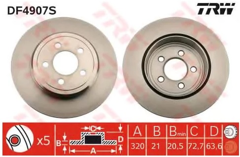 Диск тормозной задний Chrysler 300C TRW DF 4907S, D=320 мм