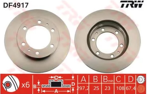 Диск тормозной передний Toyota Fortuner, Hilux TRW DF 4917, D=297 мм