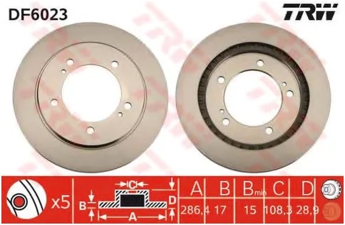 Диск тормозной передний Suzuki Grand Vitara TRW DF 6023, D=286 мм