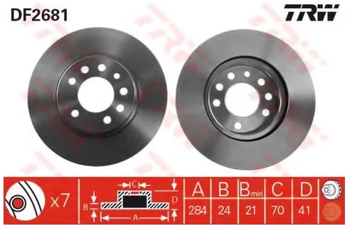 Диск тормозной передний OPEL VECTRA, CALIBRA, SAAB 900 TRW DF 2681, D=284 мм