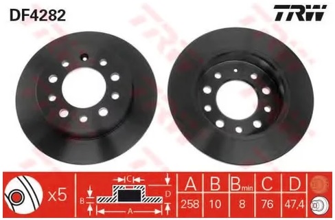 Диск тормозной задний HYUNDAI COUPE TRW DF 4282, D=257.8 мм