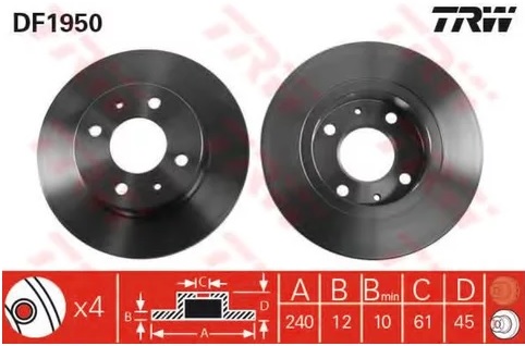 Тормозной диск передний Nissan Cherry, Sunny TRW DF 1950, D=240.3 мм