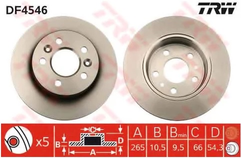 Тормозной диск задний Renault Avantime, Espace TRW DF 4546, D=265 мм