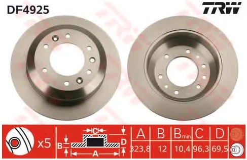 Тормозной диск задний Kia Carnival TRW DF 4925, D=324 мм