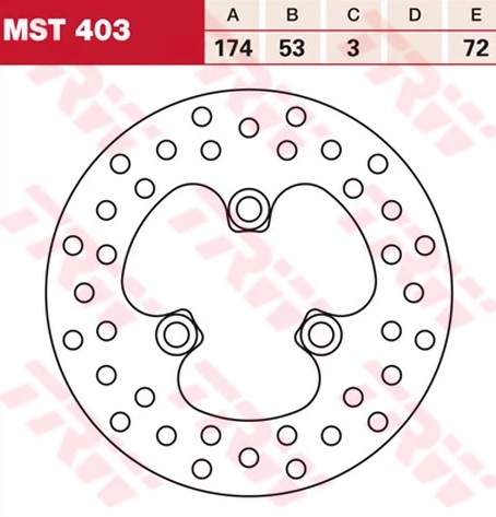 Диск тормозной передний HONDA ATC 250 R, TRX250 X, TRX250 EX, TRX300 EX SPORTTRAX TRW MST 403, D=174 мм