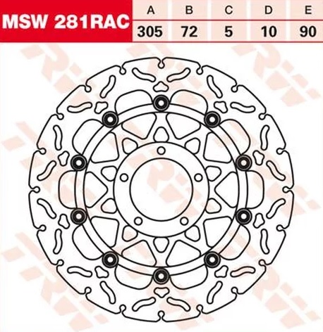 Диск тормозной передний DUCATI 796 HYPERMOTARD, 1100 HYPERMOTARD, S/SP, 1100 MULTISTRADA TRW MSW281RAC, D=305 мм