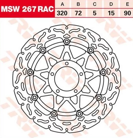 Диск тормозной передн DUCATI 749, 749 R, 749 S, 821 HYPERMOTARD, 821 HYPERMOT TRW MSW267RAC, D=320 мм