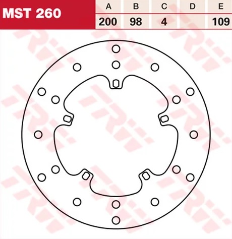 Диск тормозной передний DERBI 50 ATLANTIS 2T AC, 50 ATLANTIS 4T, 50 BOULEVARD, 125 BO TRW MST 260, D=200 мм