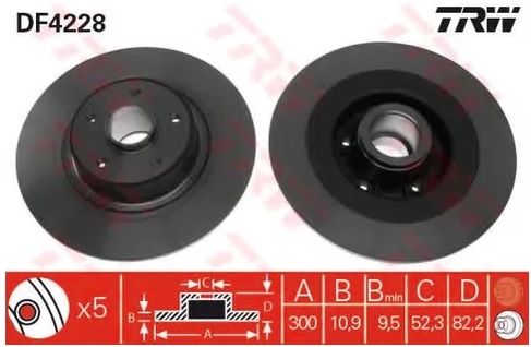 Диск тормозной задний RENAULT VEL SATIS TRW DF 4228, D=300 мм
