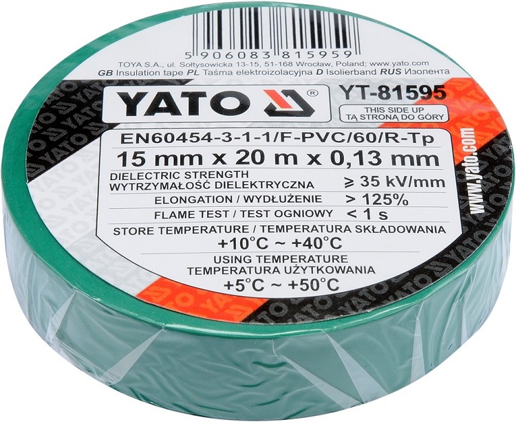 Изолента YATO YT81595 (15 мм х 20 м, зеленая)