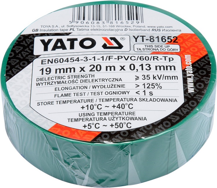 Изолента YATO YT81652 (19 мм х 20 м, зеленая)