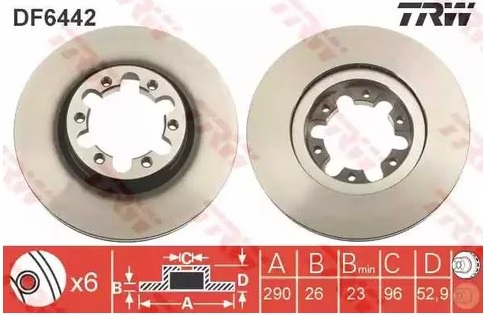 Диск тормозной передний NISSAN CABSTAR TRW DF 6442, D=290 мм