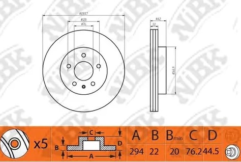 Диск тормозной задний VW Multivan, Transporter NiBK RN1399, D=294 мм