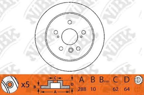 Диск тормозной задний LEXUS ES NiBK RN1223, D=288 мм