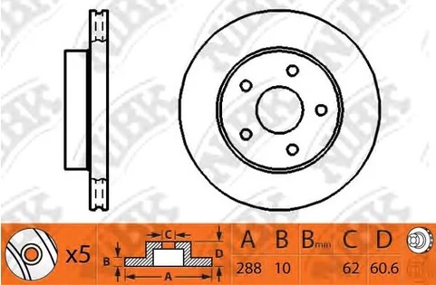 Диск тормозной задний LEXUS RX NiBK RN1251, D=288 мм