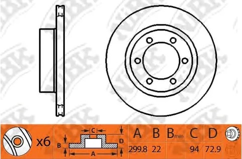 Диск тормозной задний MITSUBISHI PAJERO, PAJERO SPORT NiBK RN1249, D=299.8 мм