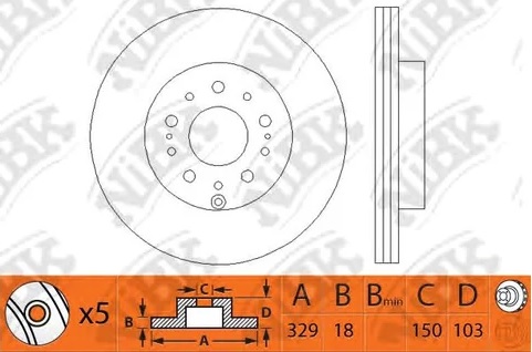 Диск тормозной задний TOYOTA LAND CRUISER 100, LEXUS LX NiBK RN1215, D=329 мм