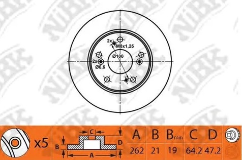 Диск тормозной передний HONDA CIVIC NiBK RN1468, D=262 мм