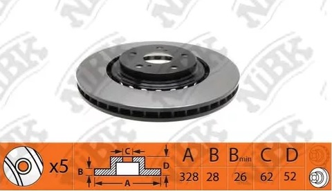 Диск тормозной передний LEXUS RX NiBK RN1443, D=328 мм