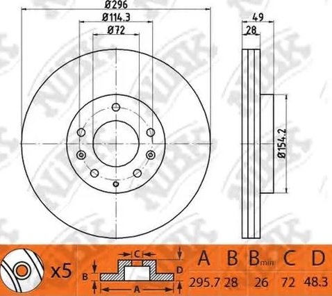 Диск тормозной передний MAZDA CX-7 NiBK RN1501, D=295.7 мм