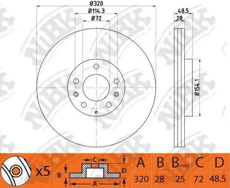 Диск тормозной передний MAZDA CX-7 NiBK RN1503, D=320 мм