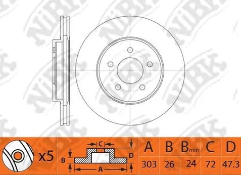 Диск тормозной передний MAZDA TRIBUTE NiBK RN1520, D=303 мм