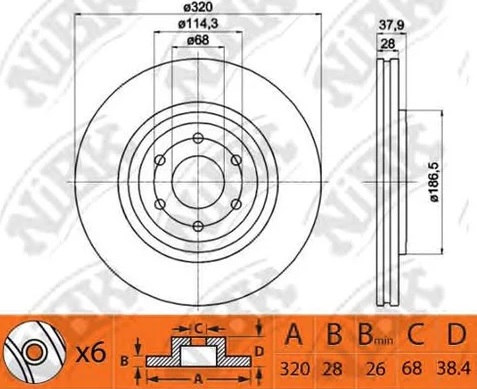 Диск тормозной передний NISSAN PATFAINDER NiBK RN1416, D=320 мм