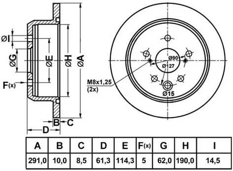 Диск тормозной задний Lexus IS, Toyota Crown, Mark Nibk RN1438DSET, D=291 мм