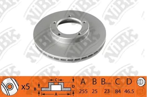 Диск тормозной передний Nibk RN1475, D=255 мм