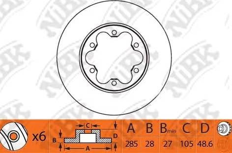 Диск тормозной передний Toyota HiAce Nibk RN1330, D=285 мм