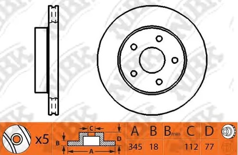 Диск тормозной задний Lexus LX, Toyota Land Cruiser, Sequoia, Tundra Nibk RN1267, D=345 мм