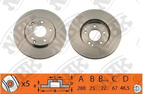 Диск тормозной передний Mercedes C-CLASS, CLC-CLASS, CLK Nibk RN1361, D=288 мм