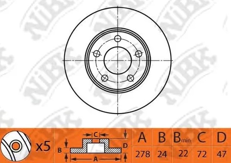 Диск тормозной передний Ford Maverick, Mazda Tribute Nibk RN1519, D=278 мм