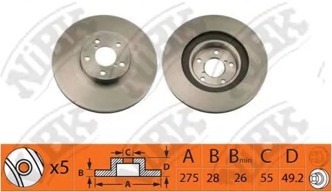 Диск тормозной передний Toyota Avensis, Caldina, Celica Nibk RN1384, D=275 мм