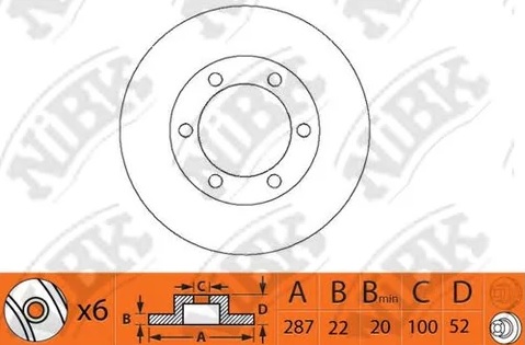 Диск тормозной передний NiBK RN1358, D=287 мм