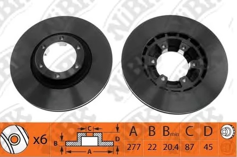 Диск тормозной передний MITSUBISHI, HYUNDAI NiBK RN1335, D=277 мм