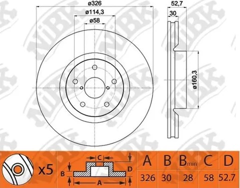 Диск тормозной передний Subaru Impreza, WRX Nibk RN1477, D=326 мм