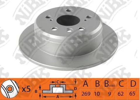 Диск тормозной задний Lexus ES, Toyota Camry, Mark II Nibk RN1486, D=269 мм