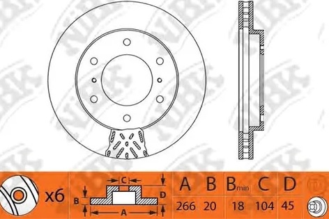 Диск тормозной передний MITSUBISHI CANTER Nibk RN1450, D=266 мм