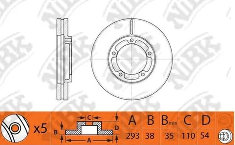 Диск тормозной передний MITSUBISHI CANTER Nibk RN1451, D=293 мм