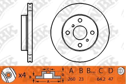 Диск тормозной передний Honda Accord Nibk RN1248, D=260 мм