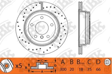 Диск тормозной задний BMW 1, 3, X1 Nibk RN1306, D=300 мм 