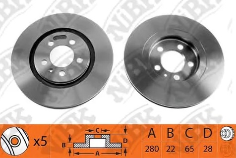 Диск тормозной передний SEAT, VOLKSWAGEN NiBK RN1044, D=280 мм