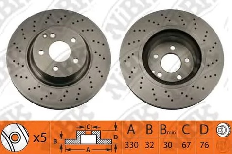 Диск тормозной передний MERCEDES Nibk RN1135D, D=330 мм